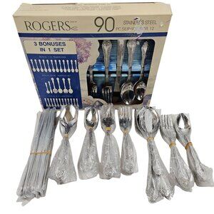Rogers By Stanley Roberts Dream Rose Flatware Stainless Steel 90 PC Hostess set